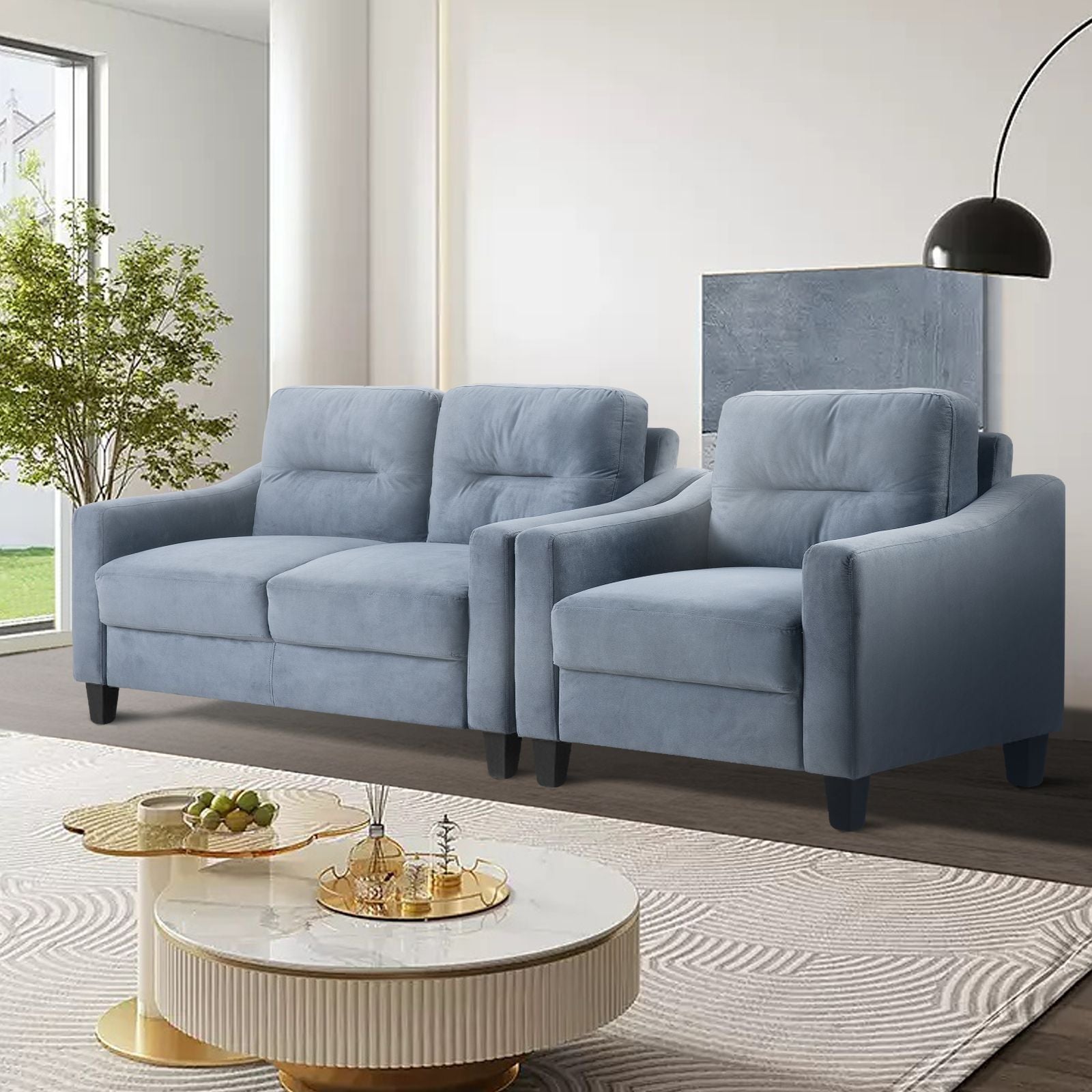 Solid Wood Mid-Century Sectional Sofa, Gray, Compact (view 2)