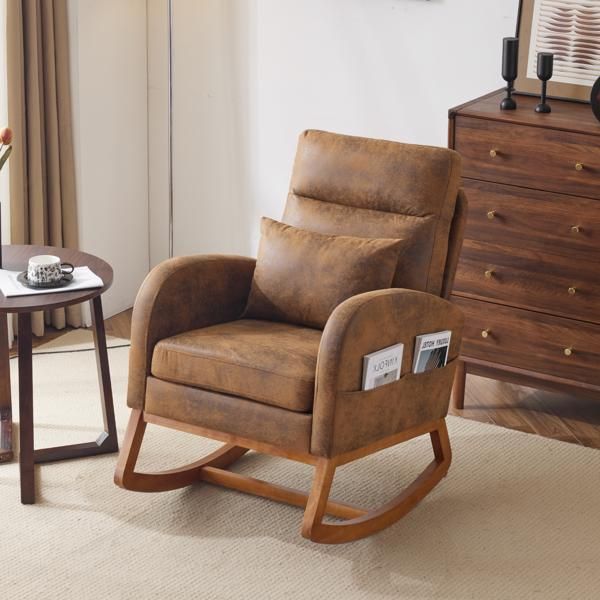 Solid Wood Mid-Century Rocking Chair, Red, 28" Wide
