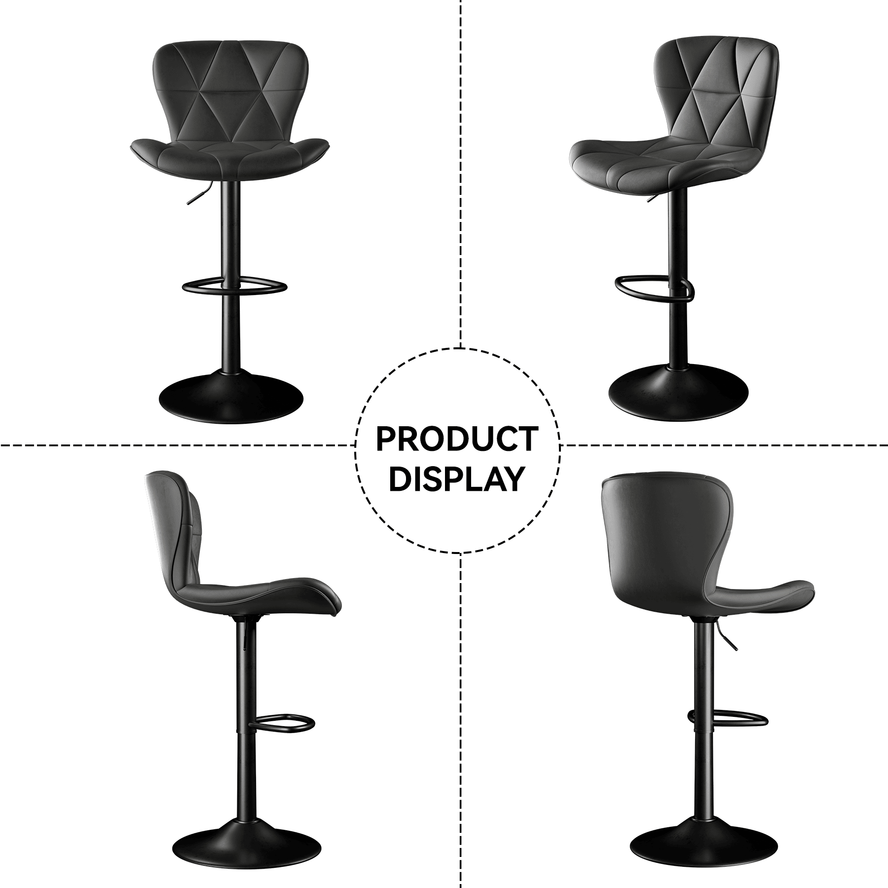 Faux Leather Swivel Bar Stools, Set of 2, Black (view 3)