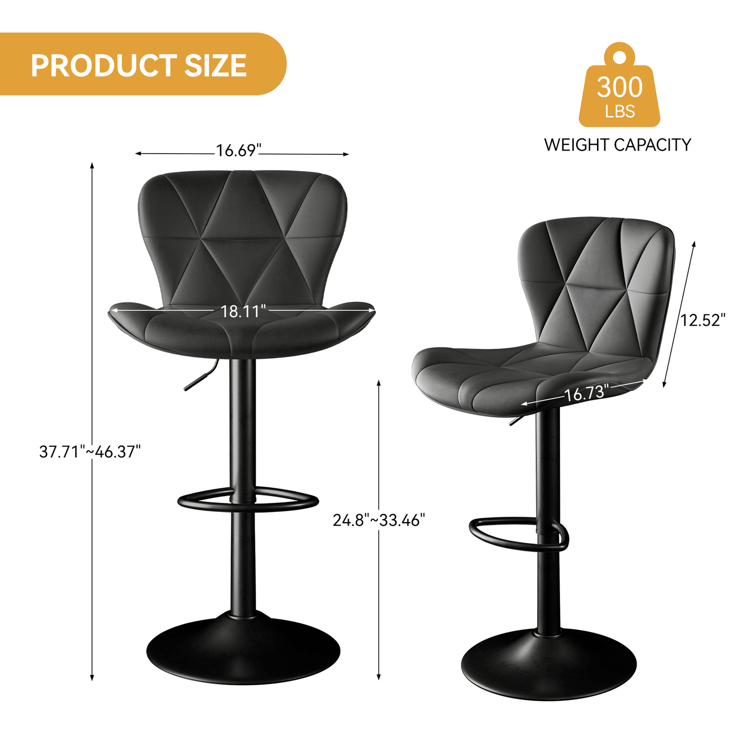 Faux Leather Swivel Bar Stools, Set of 2, Black (view 9)
