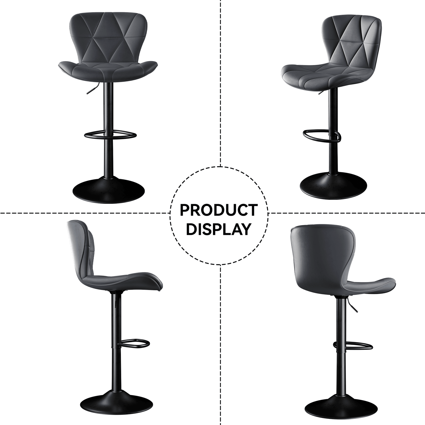 Faux Leather Swivel Bar Stools, Set of 2, Black (view 42)
