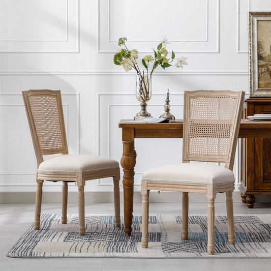 Linen Mid-Century Dining Chairs, Set of 2, Cream, 20" Wide