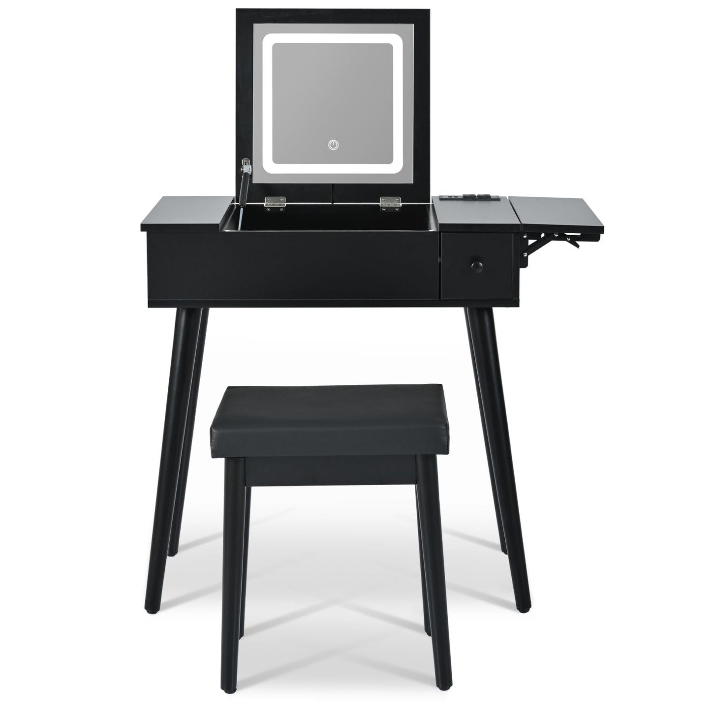 Mid-Century Vanity with LED Mirror, Black, 2 Drawers, Flip-Top (view 11)