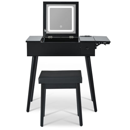 Mid-Century Vanity with LED Mirror, Black, 2 Drawers, Flip-Top (view 11)