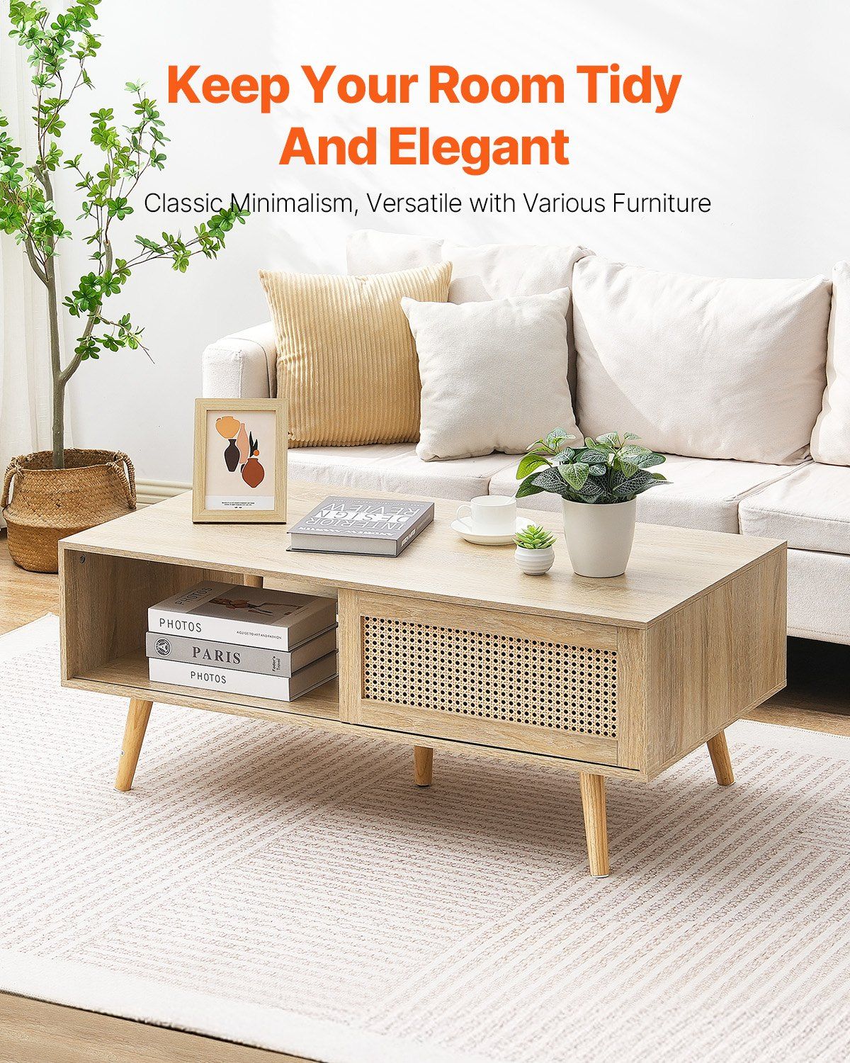 Rattan Mid-Century Coffee Table, Burlywood, 42" Wide (view 2)