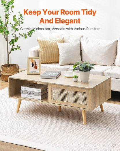 Rattan Mid-Century Coffee Table, Burlywood, 42" Wide (view 2)