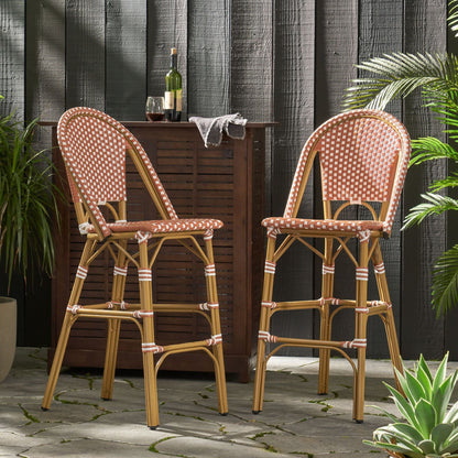 Rattan Swivel Bar Stools, White