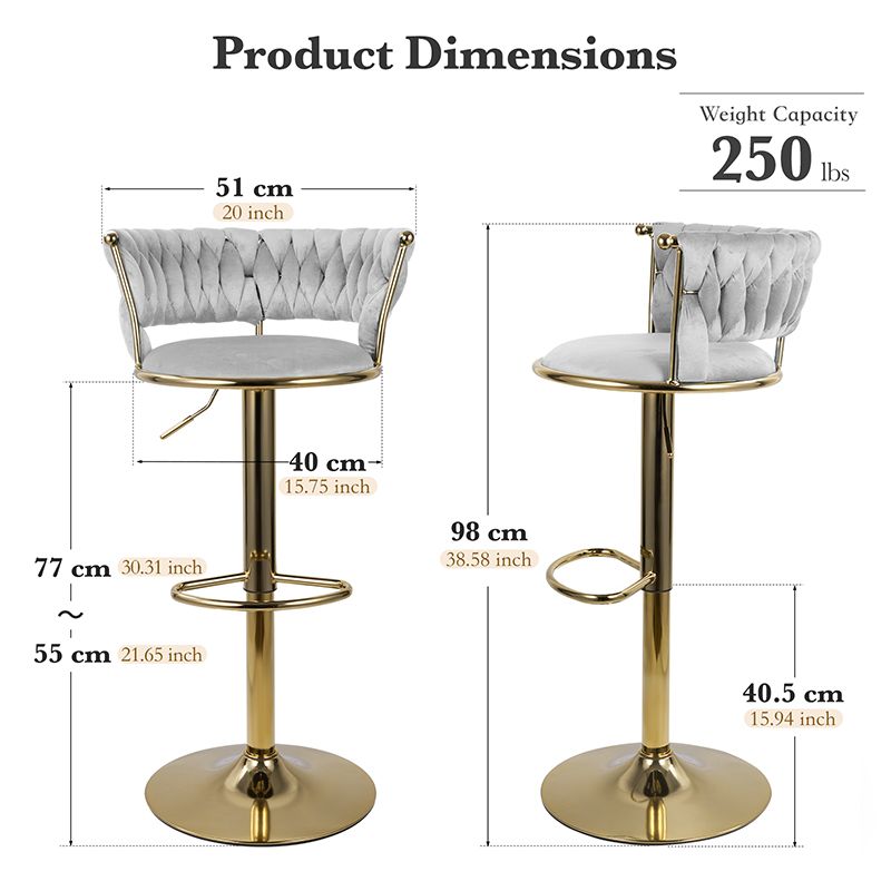 Velvet Swivel Bar Stools, Set of 2, Gold (view 29)