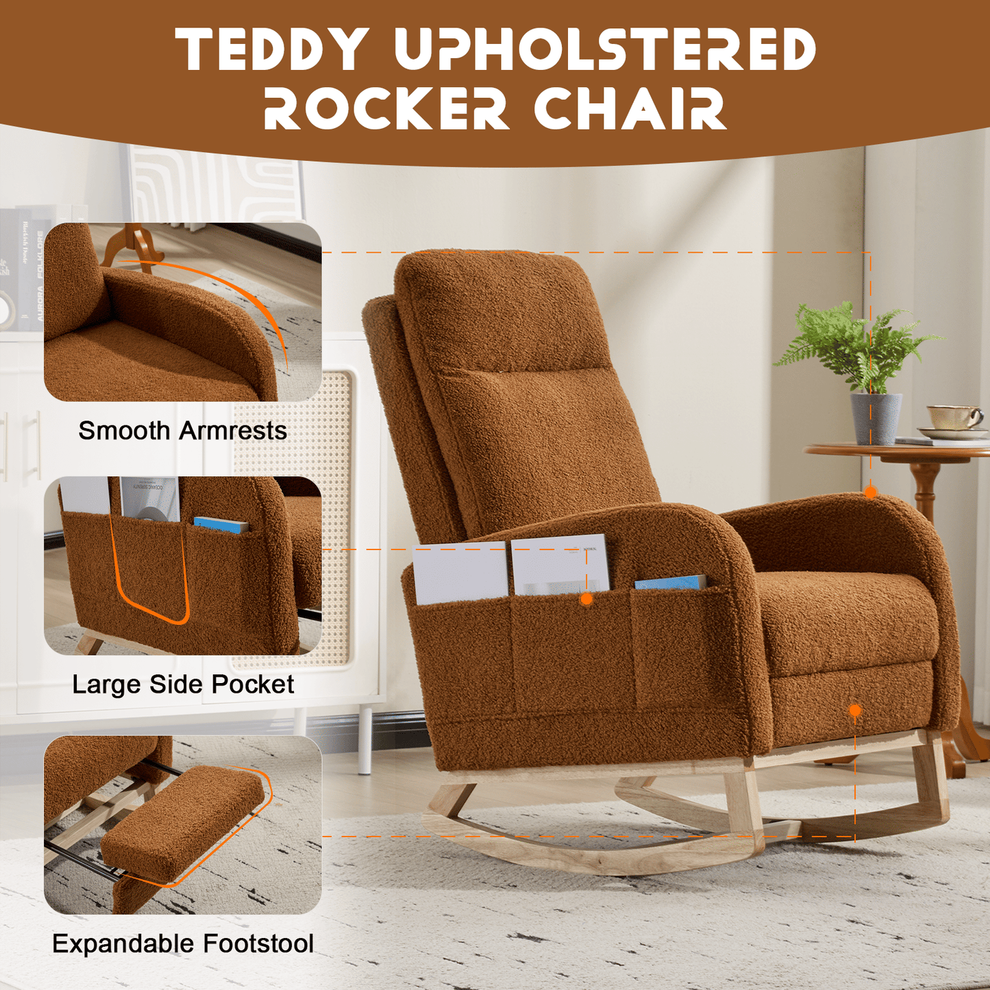 Wood Mid-Century Rocking Chair, WHITE (view 20)