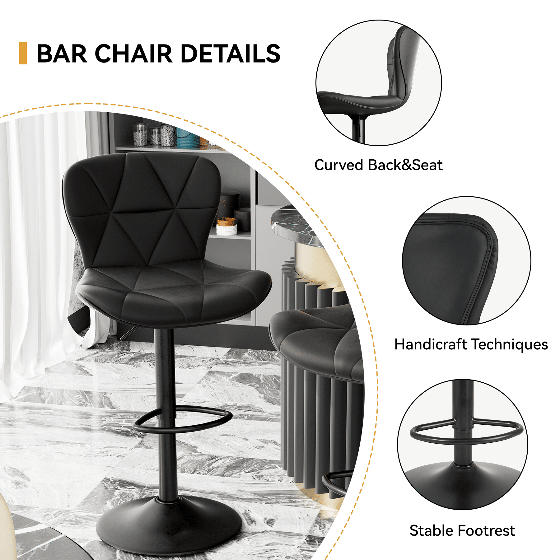 Faux Leather Swivel Bar Stools, Set of 2, Black (view 4)