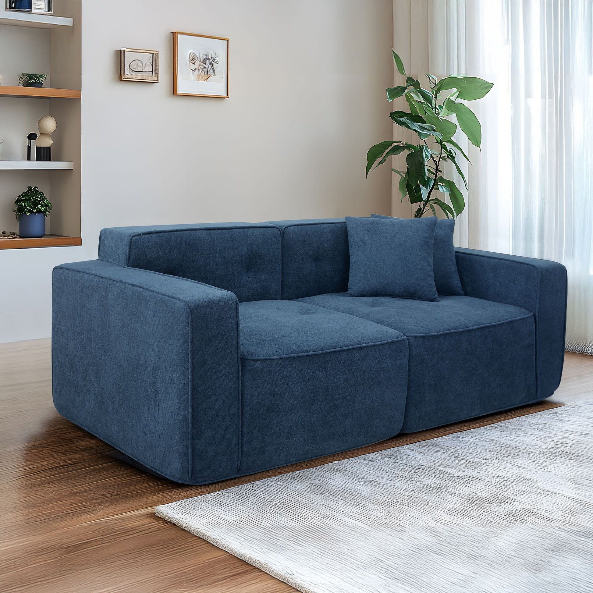 Upholstered 3-Seat Mid-Century Sofa, Dark Blue (view 4)