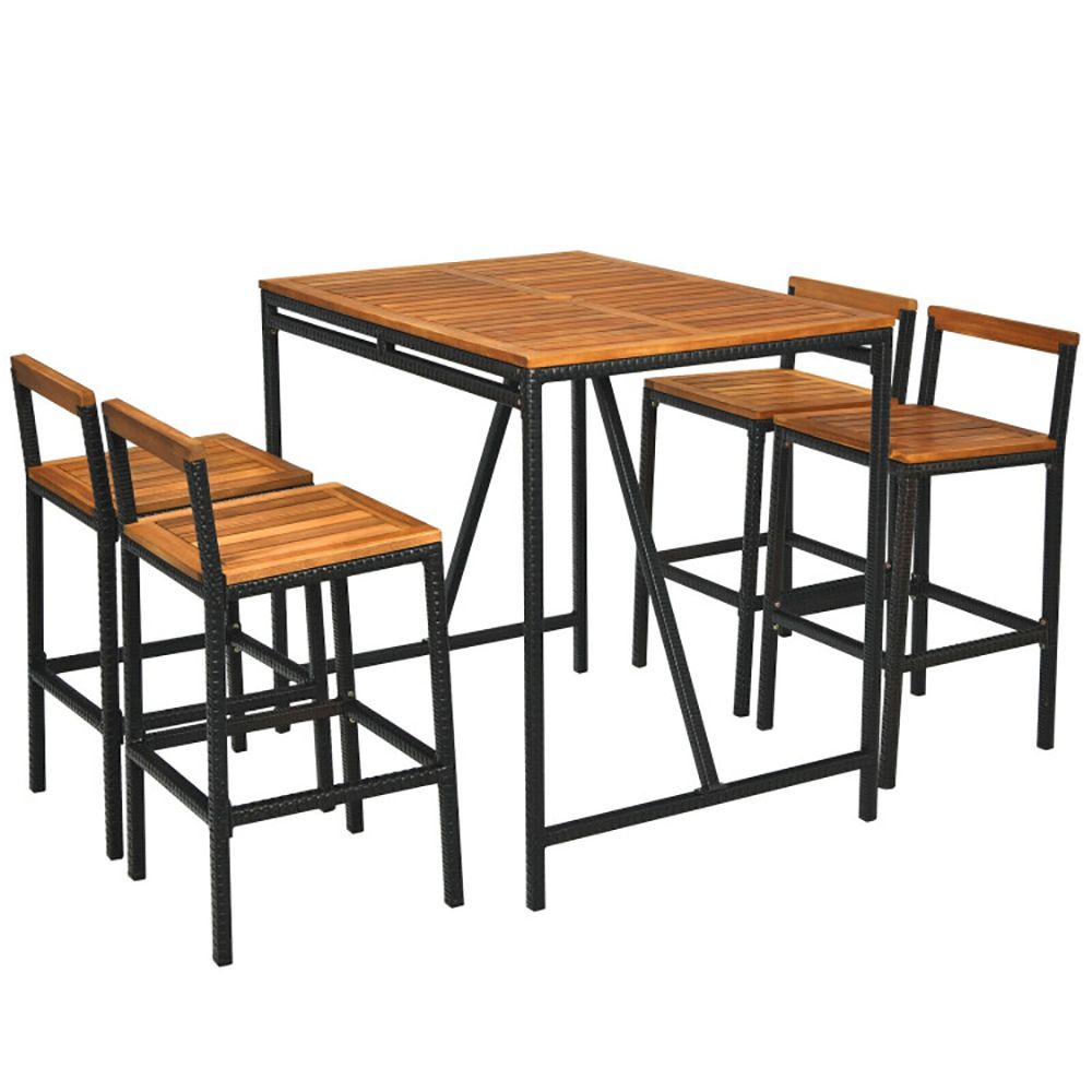 5 Pieces Outdoor Acacia Wood and PE Rattan Bar Set (view 4)