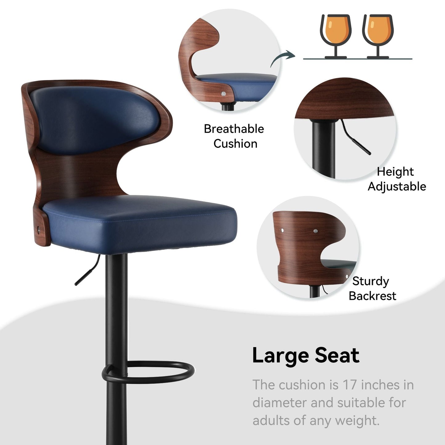 Faux Leather Swivel Bar Stools, Set of 2, Bentwood (view 16)