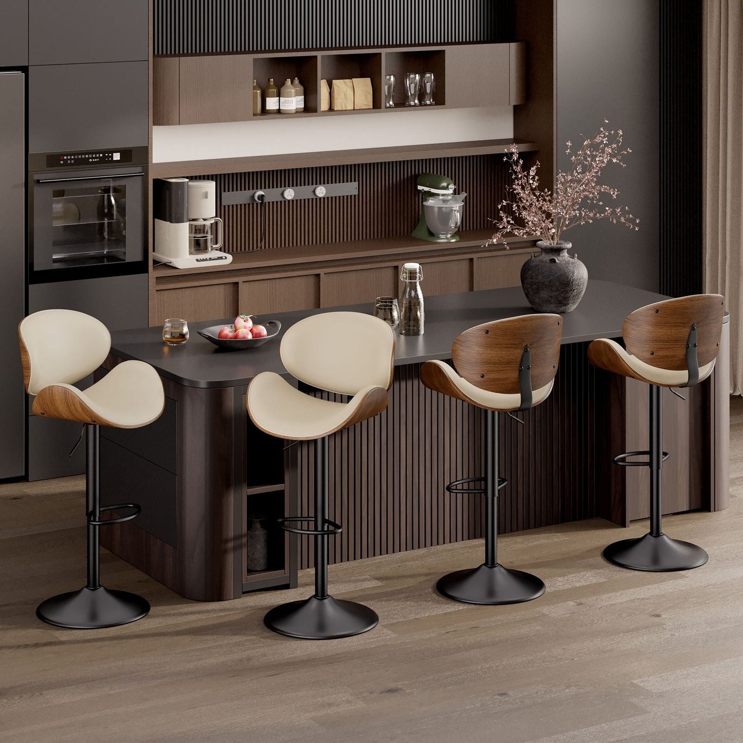 PU Leather Swivel Bar Stools, Set of 1, Black (view 44)