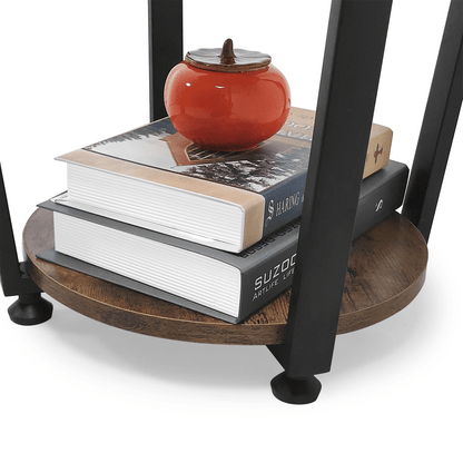Vintage Round End Table, Brwon, 19.7"x12.6"x22.4" (view 6)