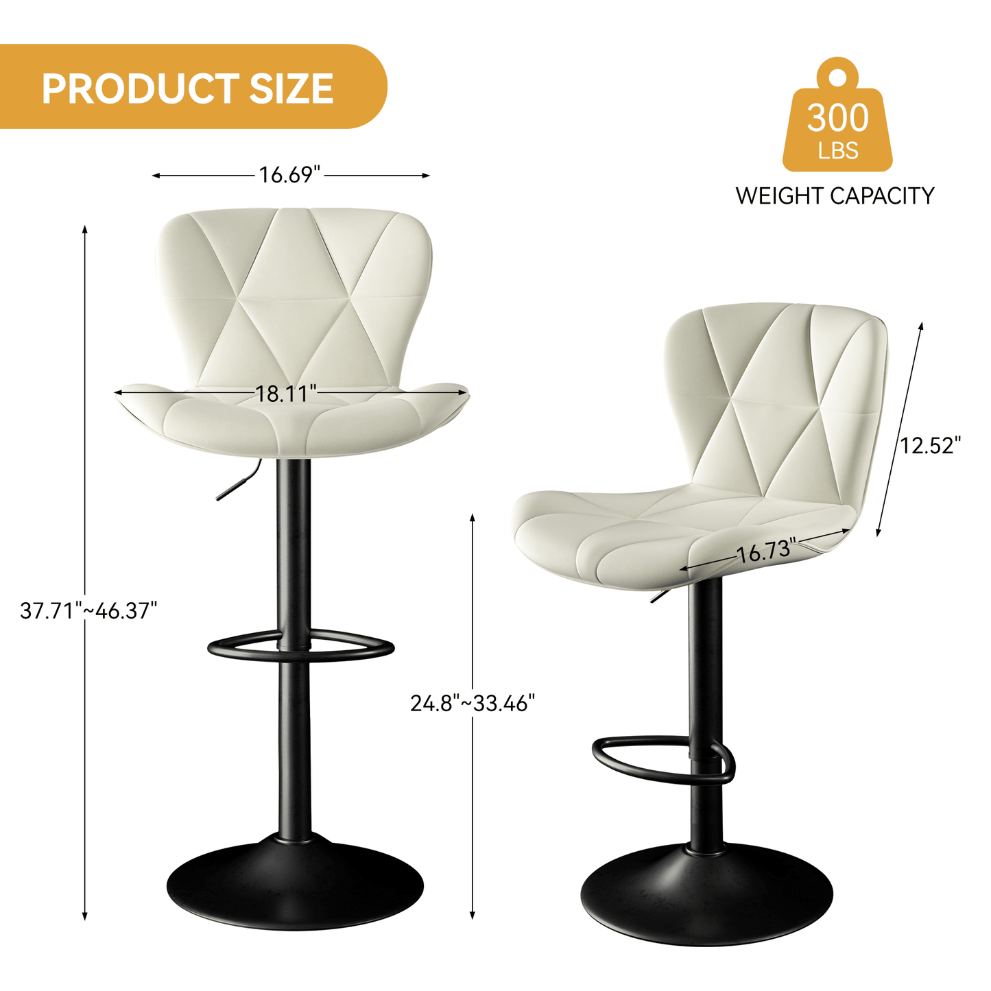 Faux Leather Swivel Bar Stools, Set of 2, Adjustable Height (view 35)
