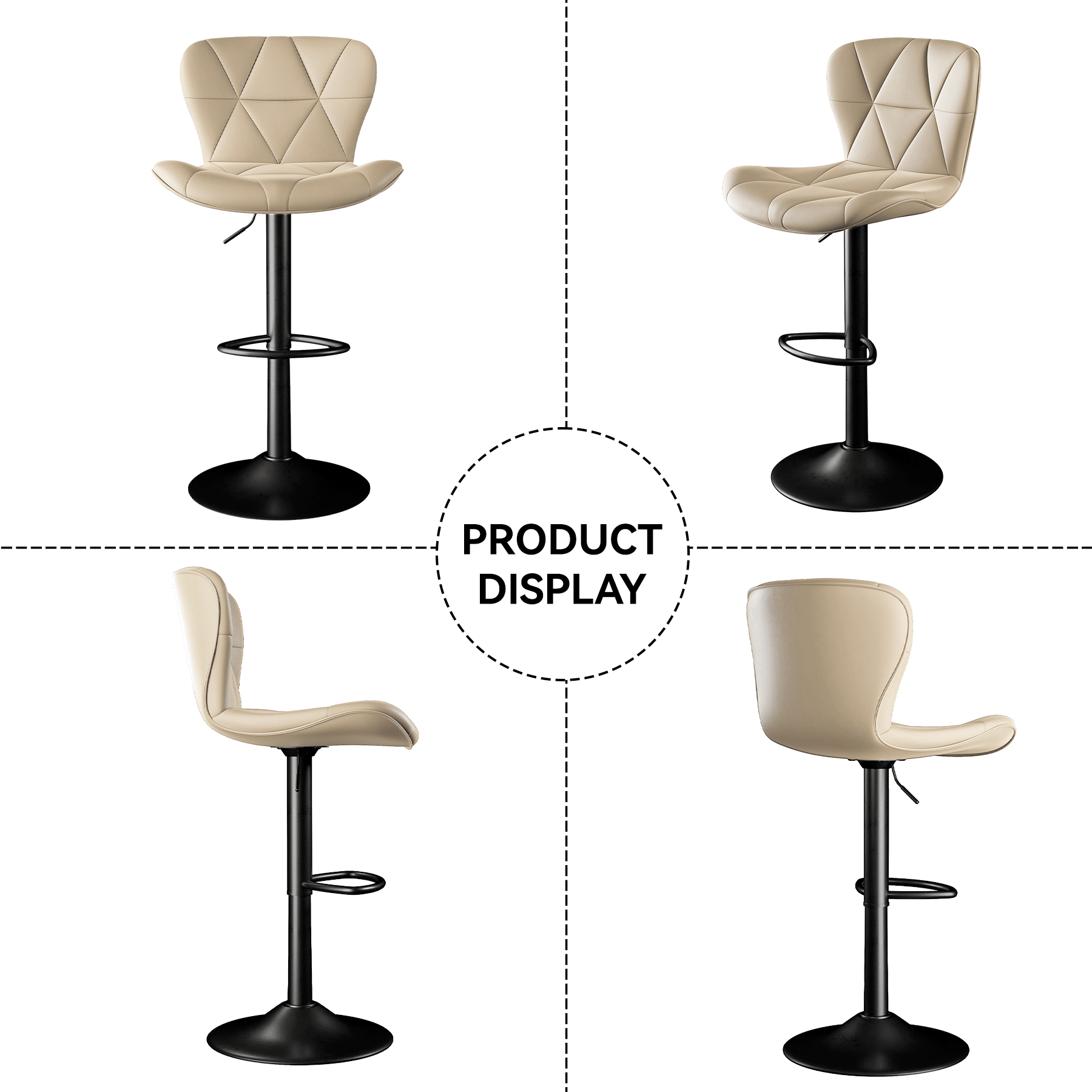 Faux Leather Swivel Bar Stools, Set of 2, Black (view 51)