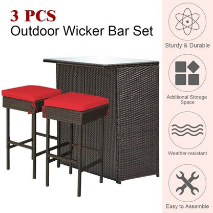 3 Pieces Patio Rattan Wicker Bar Table Stools Dining Set (view 17)