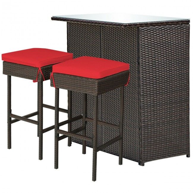 3 Pieces Patio Rattan Wicker Bar Table Stools Dining Set (view 21)