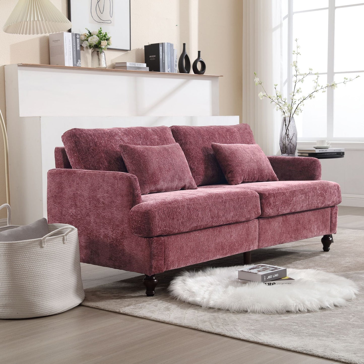 Chenille 2-Seat Mid-Century Sofa, Brown, 68.9" Wide (view 6)