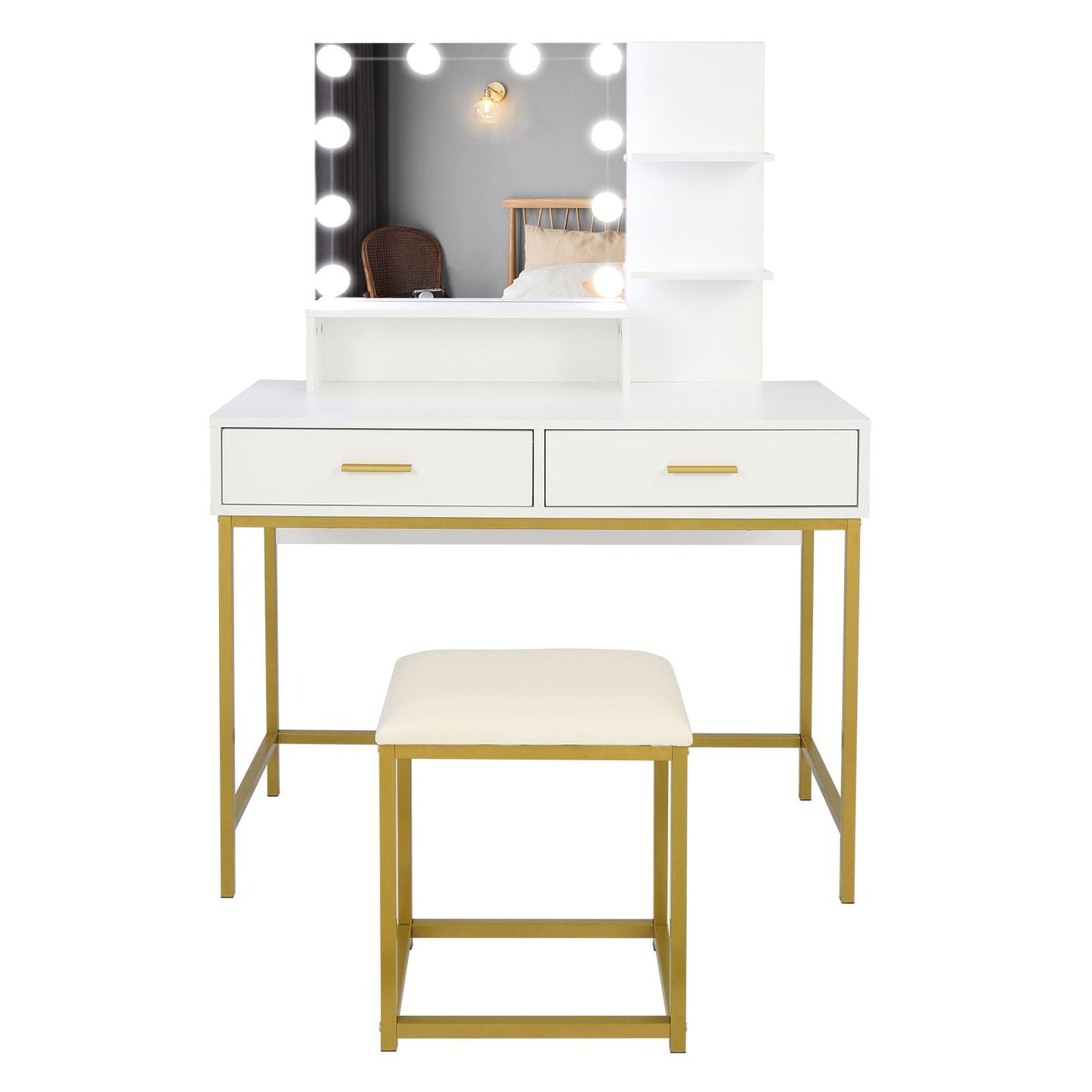 FCH Vanity Table, LED Mirror, 2 Drawers, Stool (view 7)