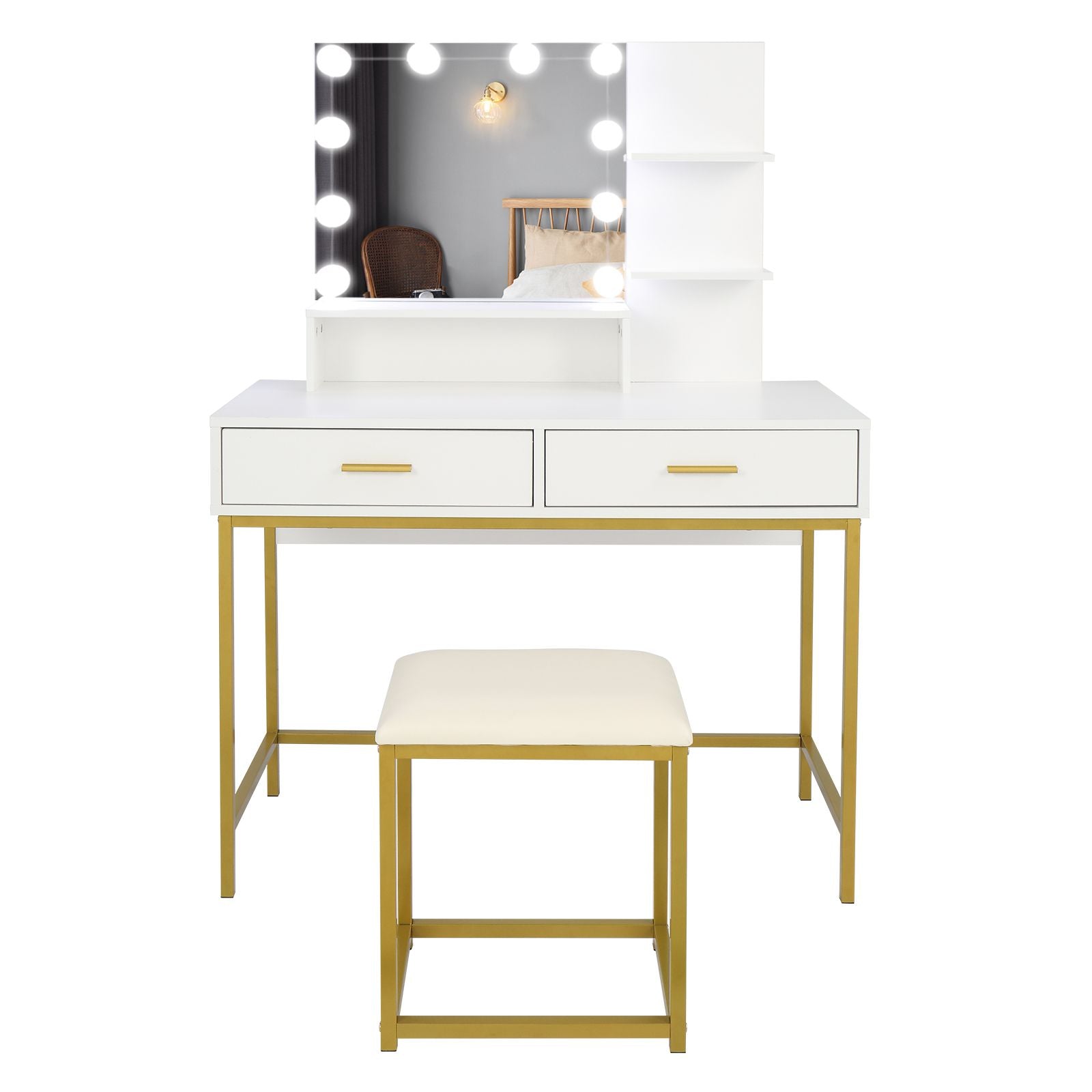 FCH Vanity Table, LED Mirror, 2 Drawers, Stool (view 7)