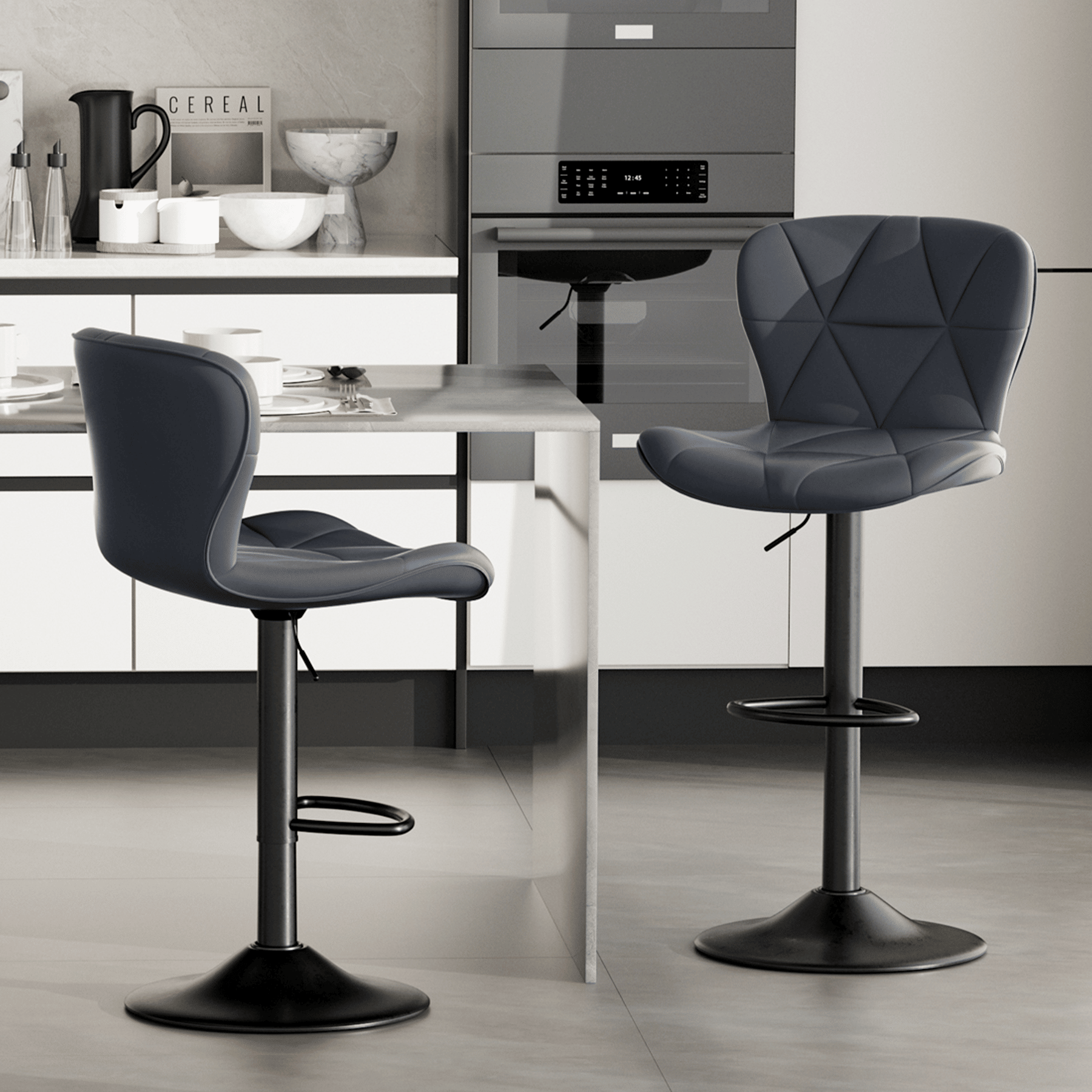 Faux Leather Swivel Bar Stools, Set of 2, Black (view 40)