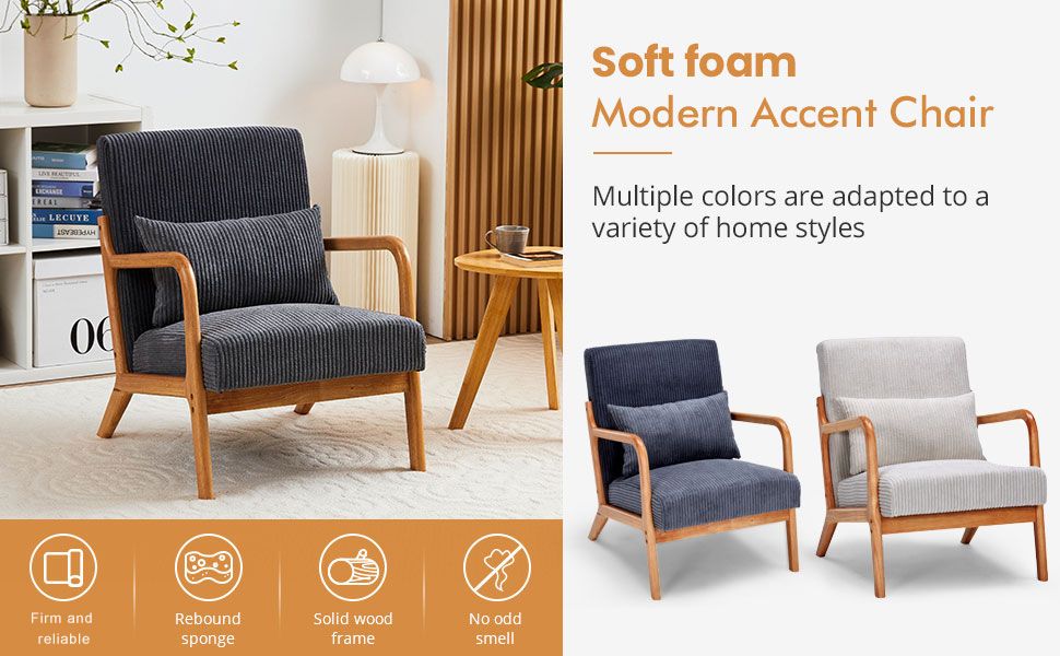 Upholstered Mid-Century Accent Chair, Dark Gray (view 4)