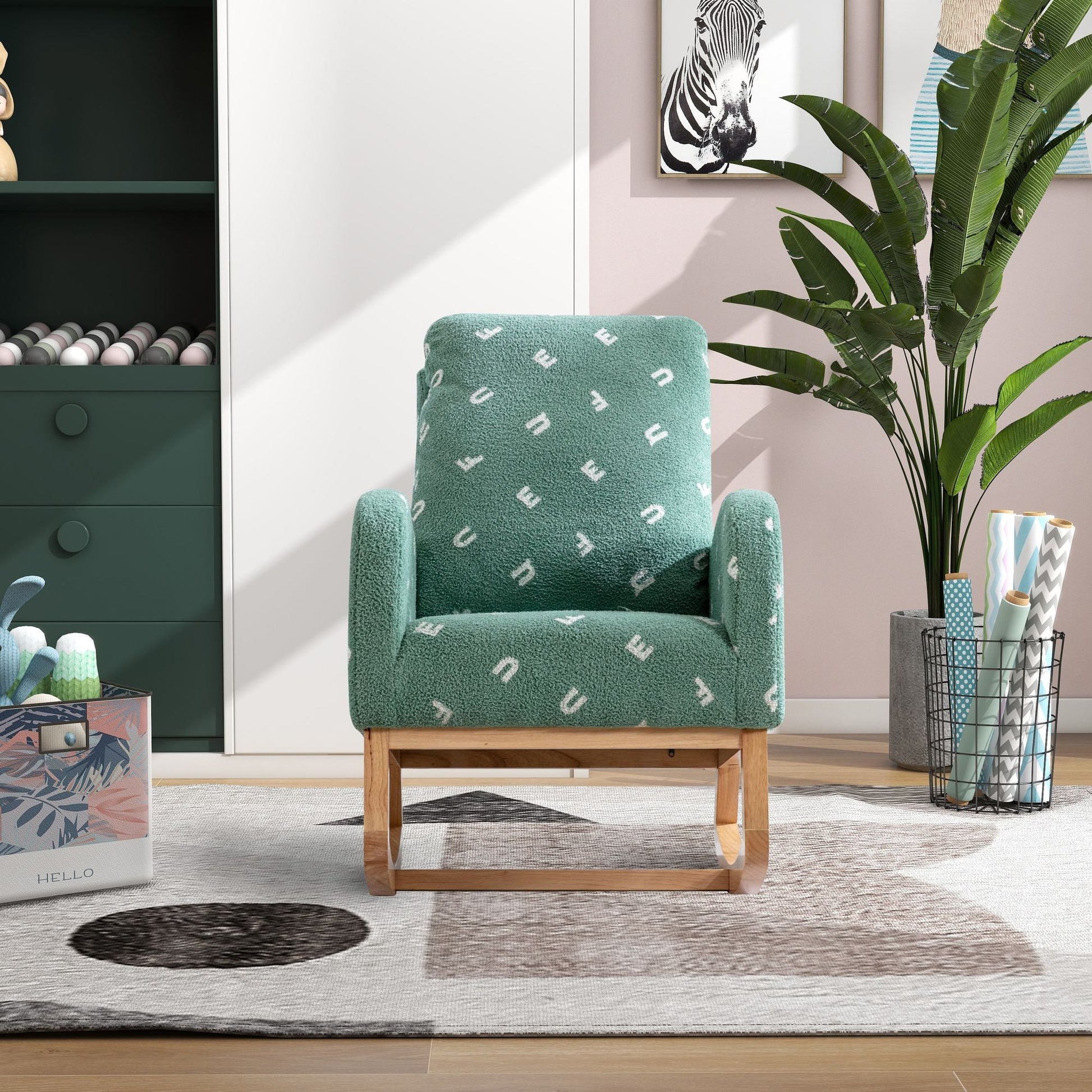 Boucle Mid-Century Rocking Chair, Green (view 2)