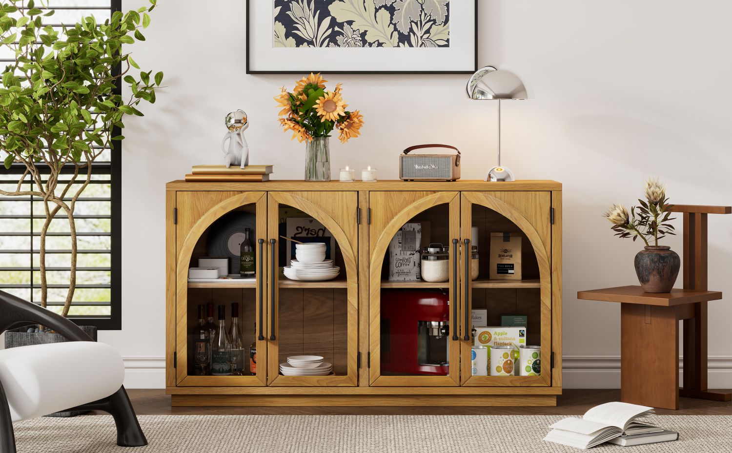 Solid Wood Mid-Century Cabinet, Natural Wood, with Storage (view 2)