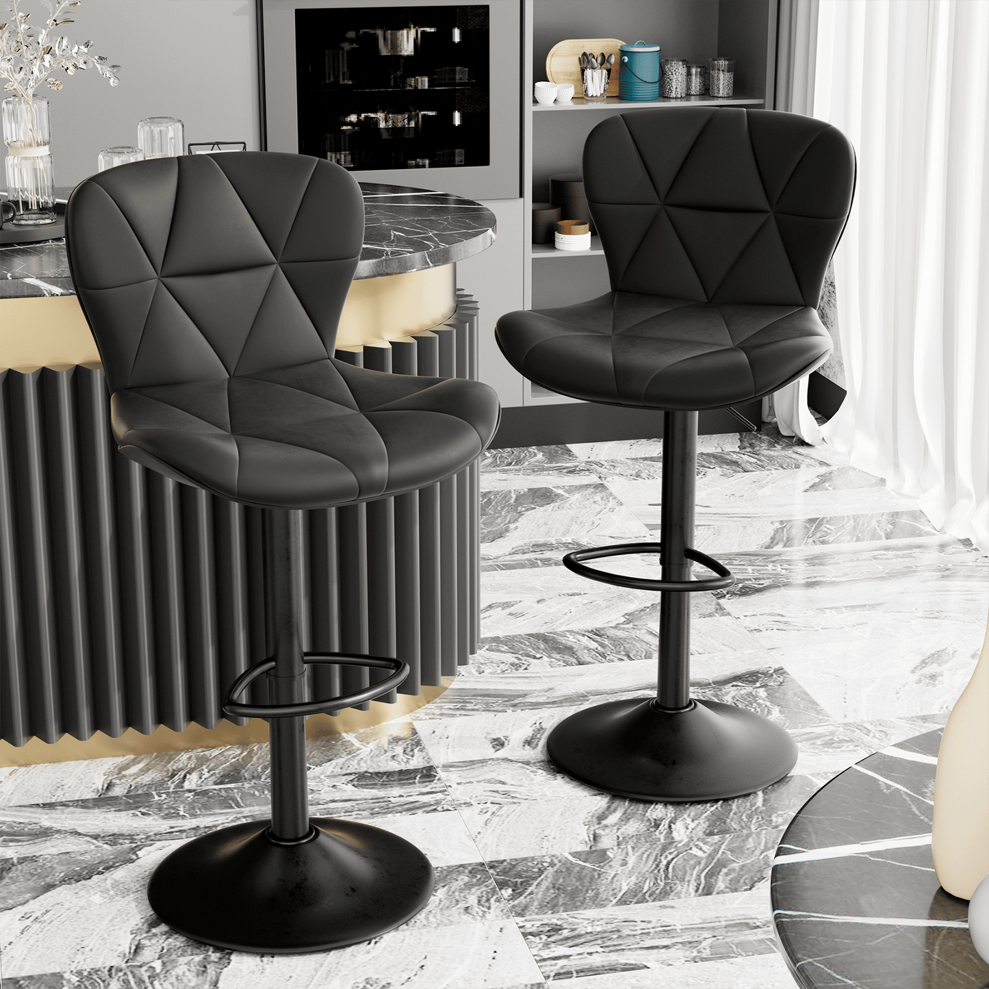 Faux Leather Swivel Bar Stools, Set of 2, Black (view 13)