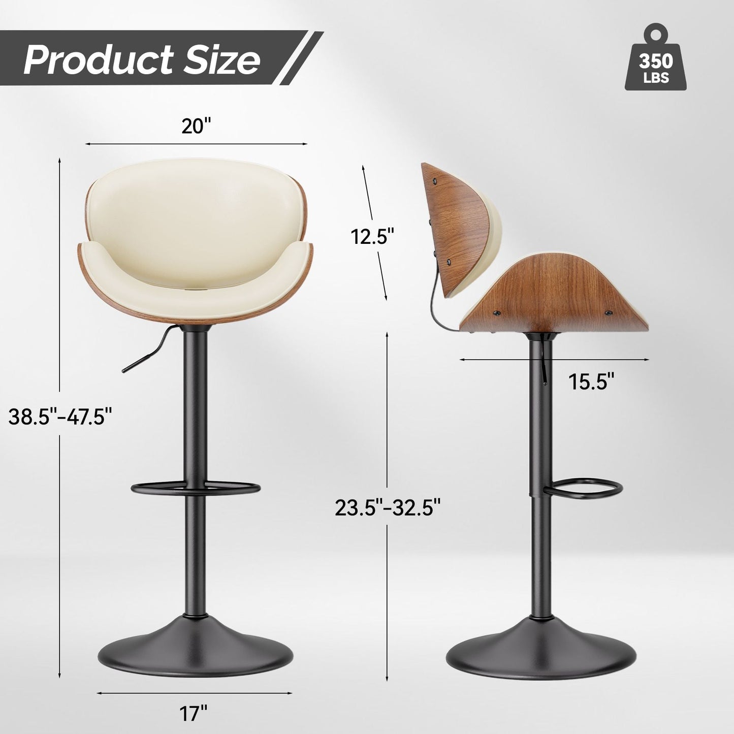 PU Leather Swivel Bar Stools, Set of 1, Black (view 39)