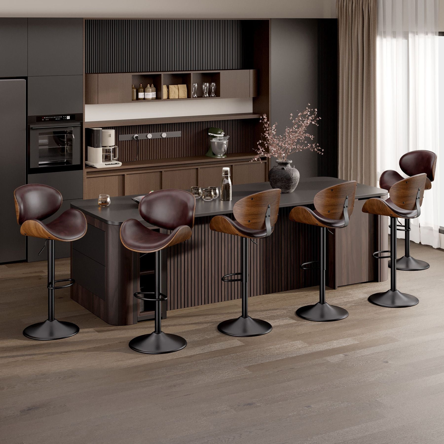 PU Leather Swivel Bar Stools, Set of 1, Black (view 18)