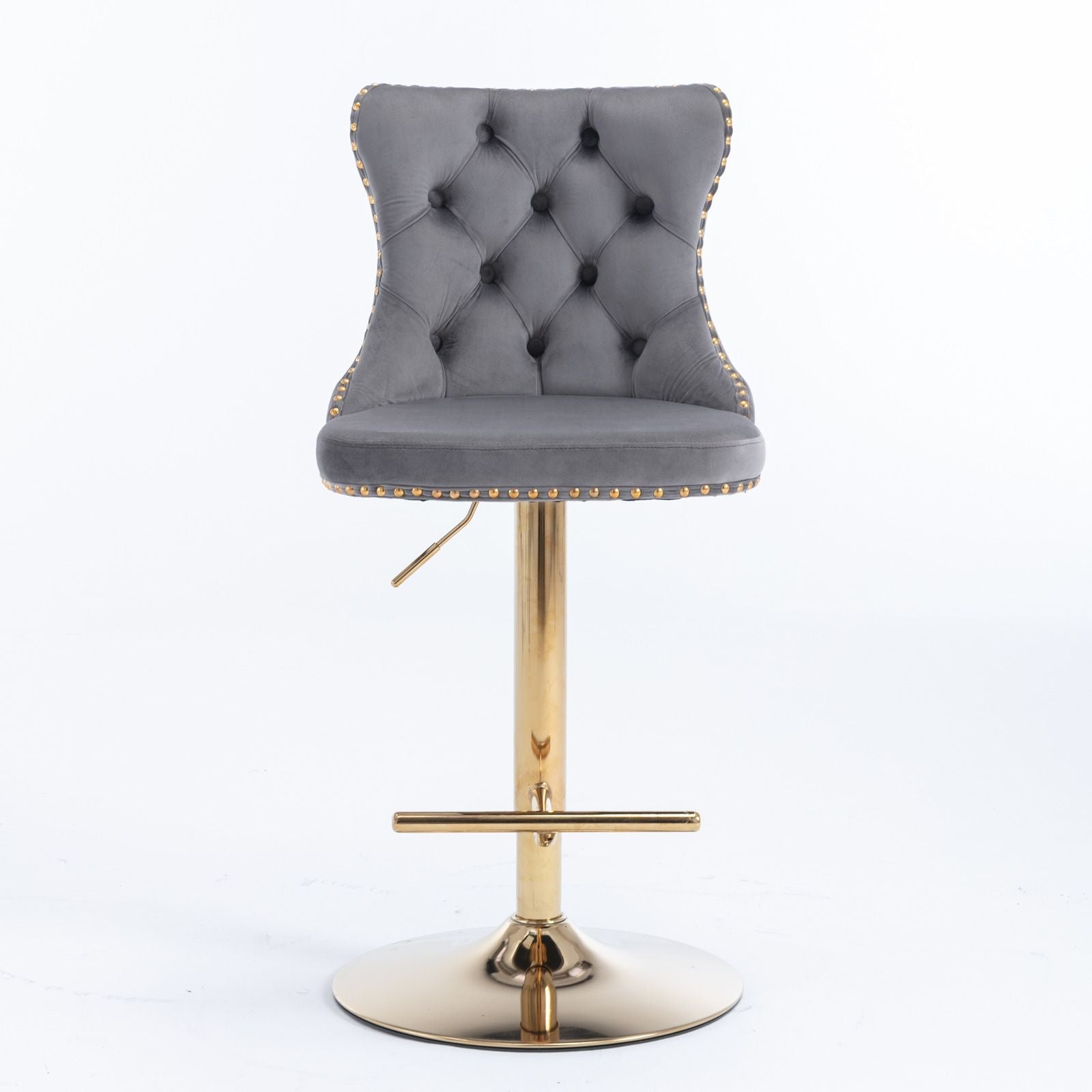 Gold Velvet Swivel Bar Stools, Tufted, Adjustable (view 50)