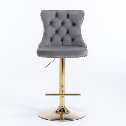 Gold Velvet Swivel Bar Stools, Tufted, Adjustable (view 50)