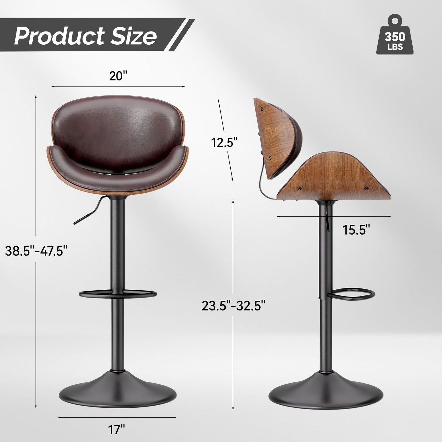 PU Leather Swivel Bar Stools, Set of 1, 18" Wide (view 12)