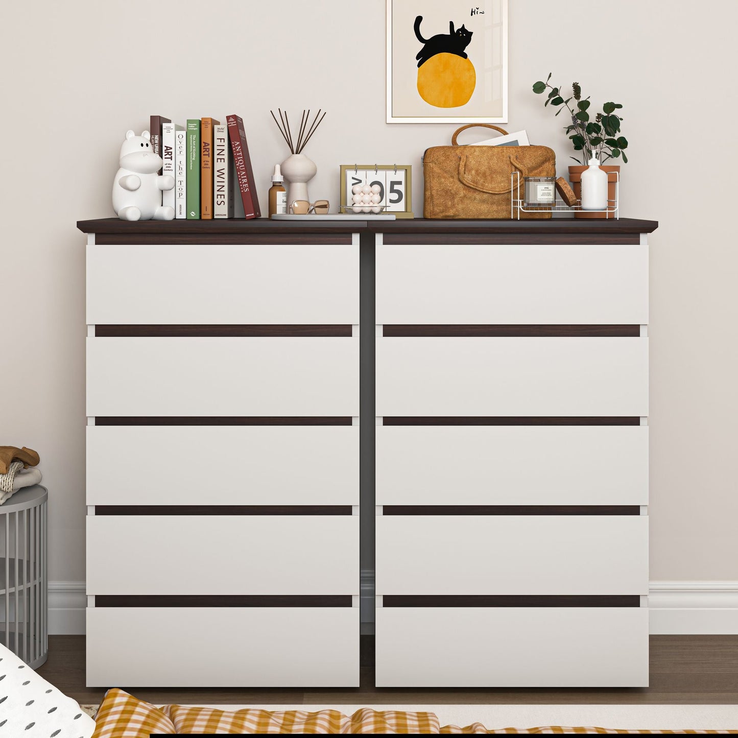 5-Drawer Mid-Century Dresser, White, 60" Wide (view 4)