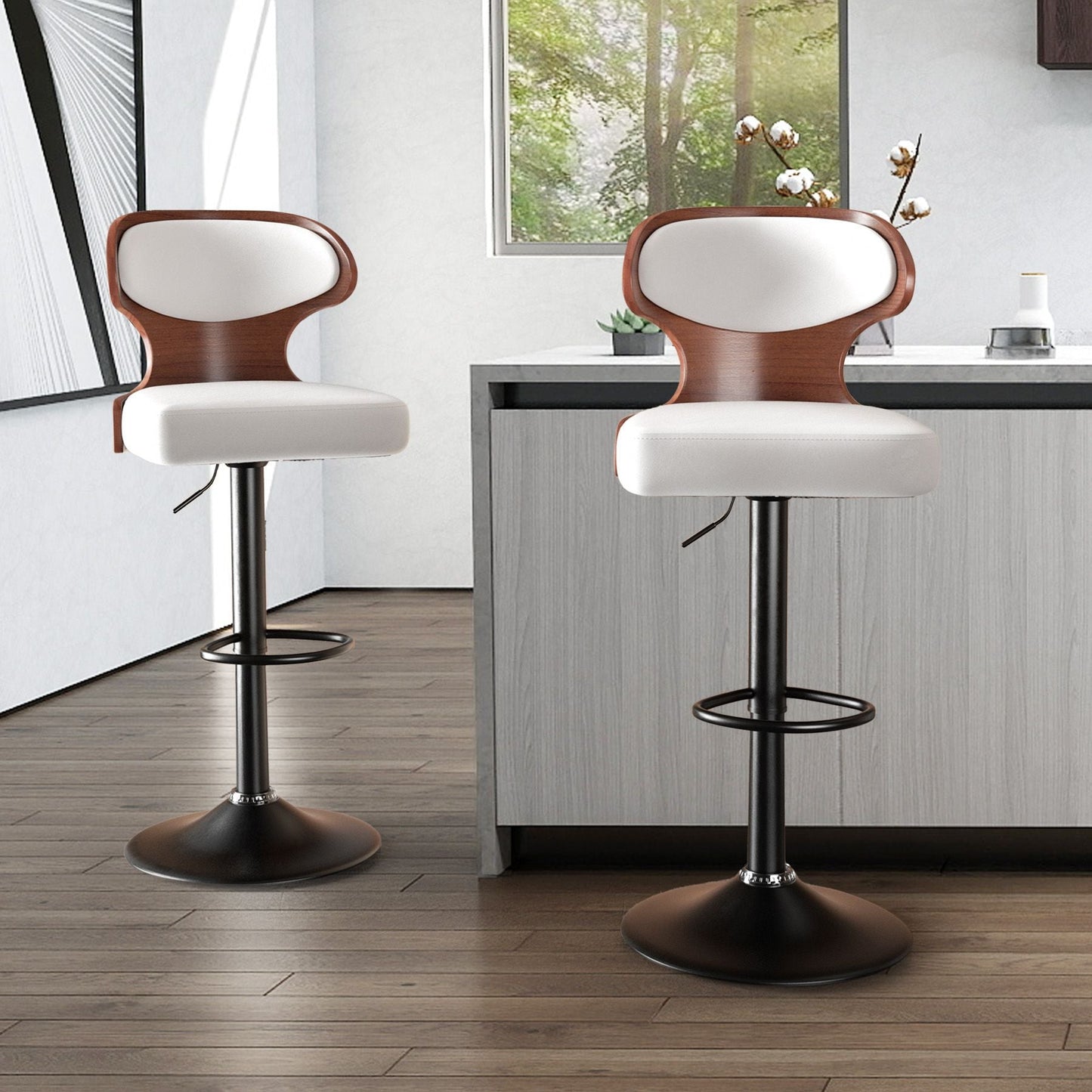 Faux Leather Swivel Bar Stools, Set of 2, Bentwood (view 91)