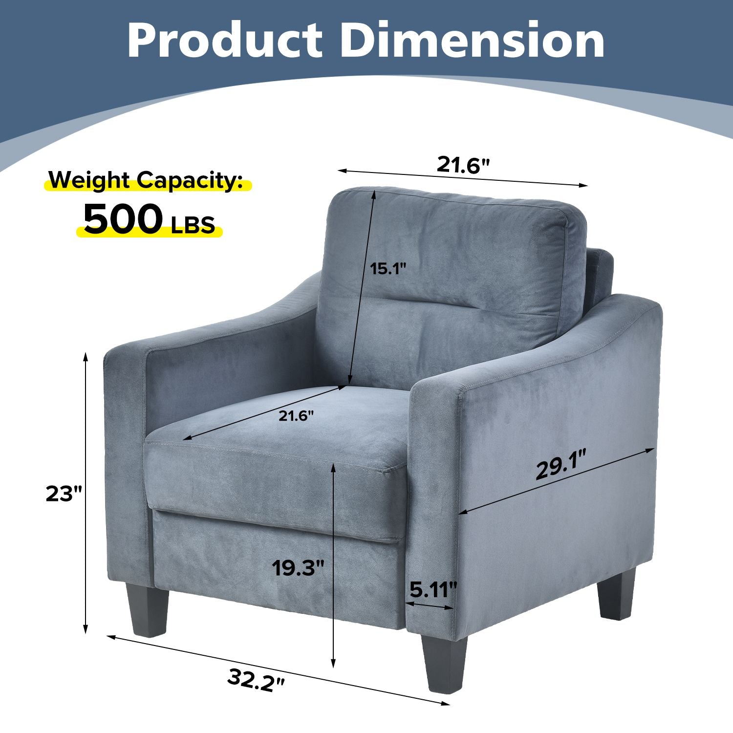Solid Wood Mid-Century Sectional Sofa, Gray, 102" Wide (view 27)