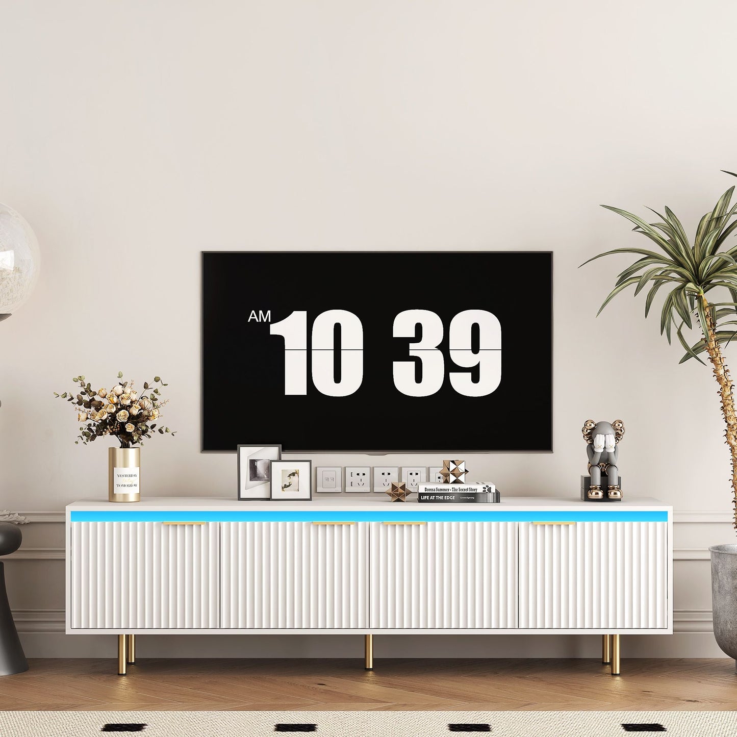 80" TV Mid-Century TV Stand, White, 60" Wide (view 14)