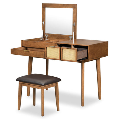 Solid Wood Mid-Century Vanity, Red (view 12)