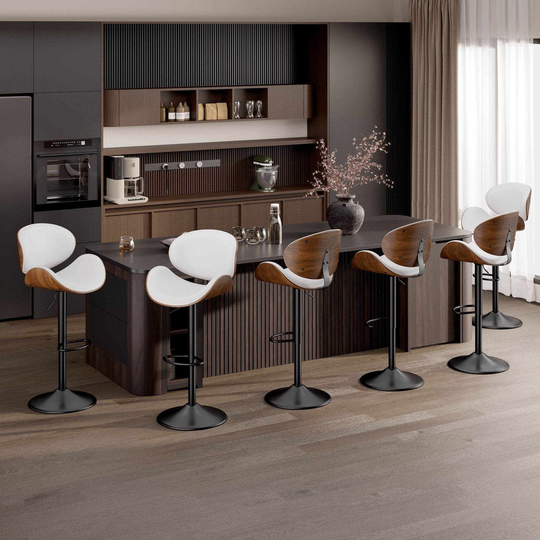 PU Leather Swivel Bar Stools, Set of 1, Black (view 81)