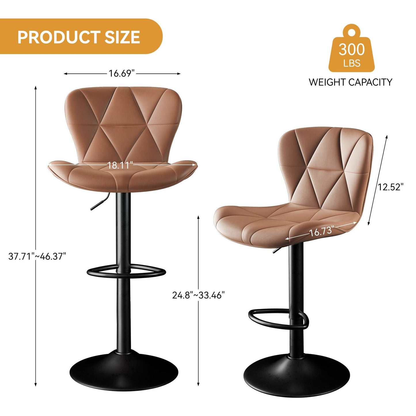 Faux Leather Swivel Bar Stools, Set of 2, Black (view 21)