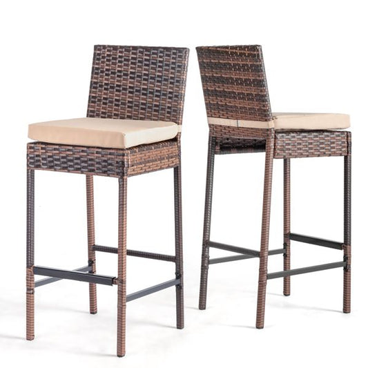 Rattan Swivel Bar Stools, Beige, Set of 2