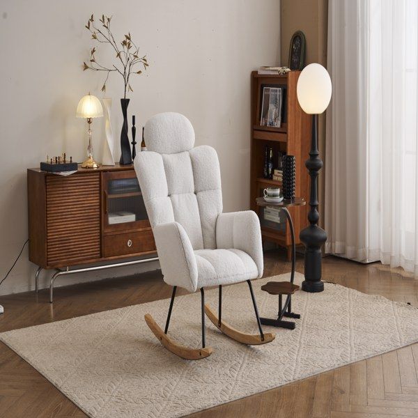 Wood Mid-Century Accent Chair, Ivory (view 3)