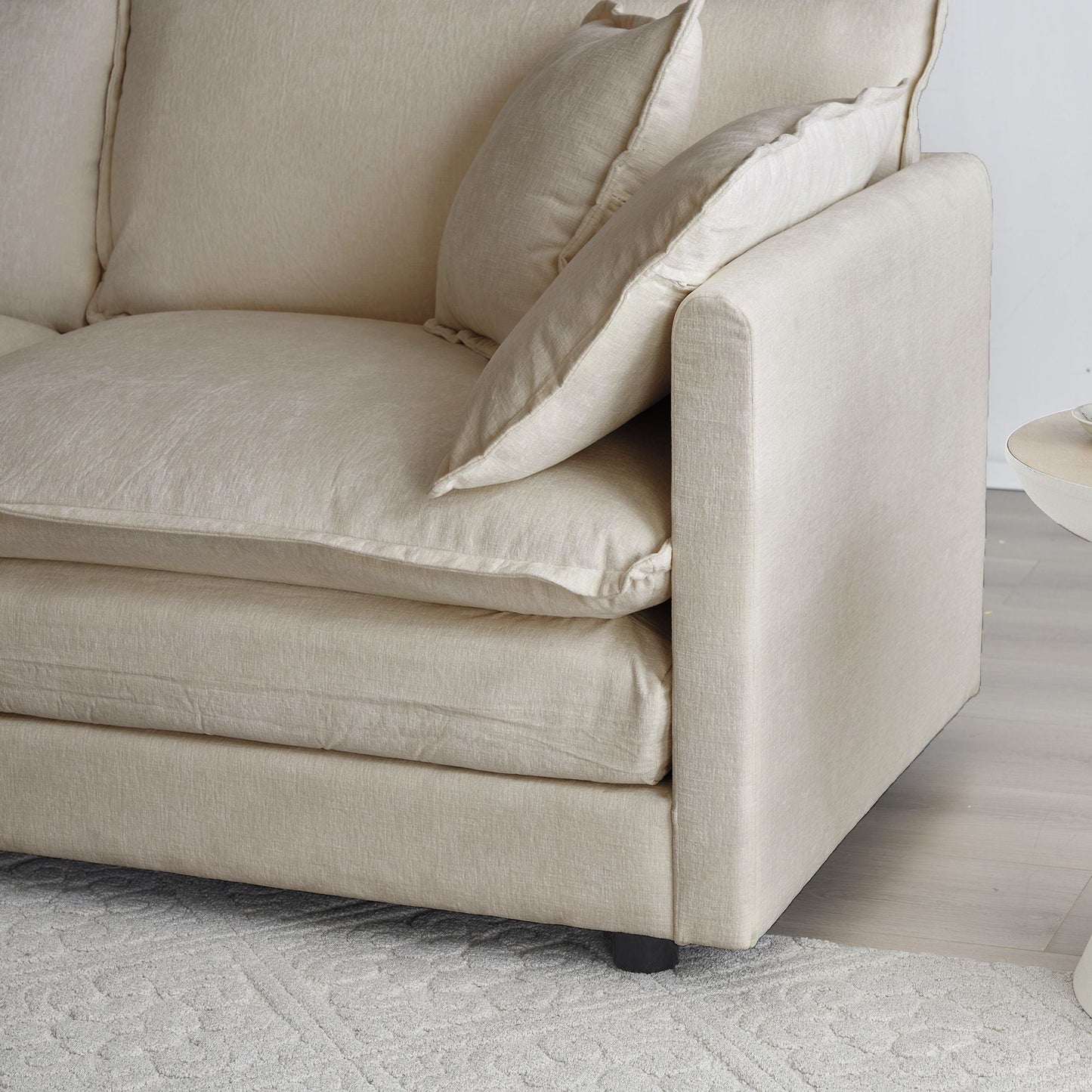 Solid Wood 3-Seat Mid-Century Sofa, Beige, 84" Wide (view 3)