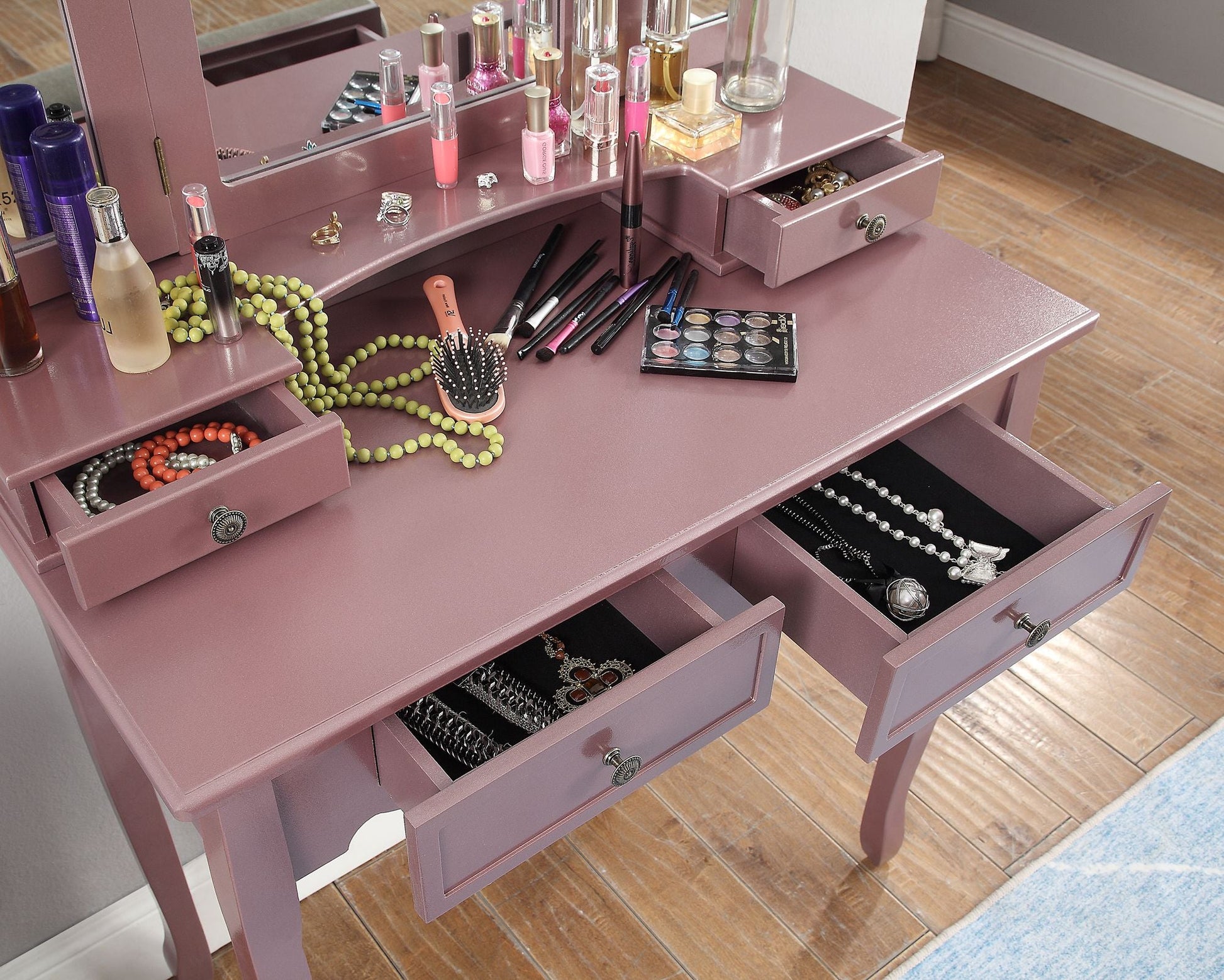 Sanlo Wooden Vanity Make Up Table and Stool Set, Rose Gold (view 5)
