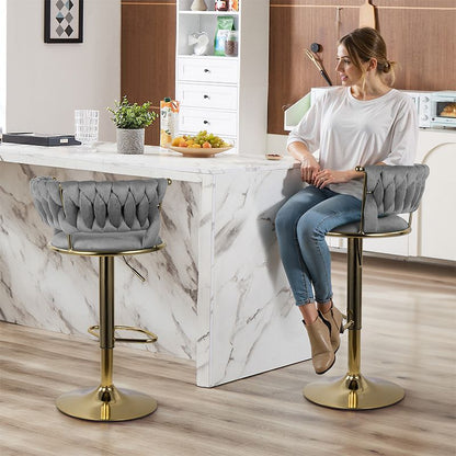 Velvet Swivel Bar Stools, Set of 2, Gold (view 14)