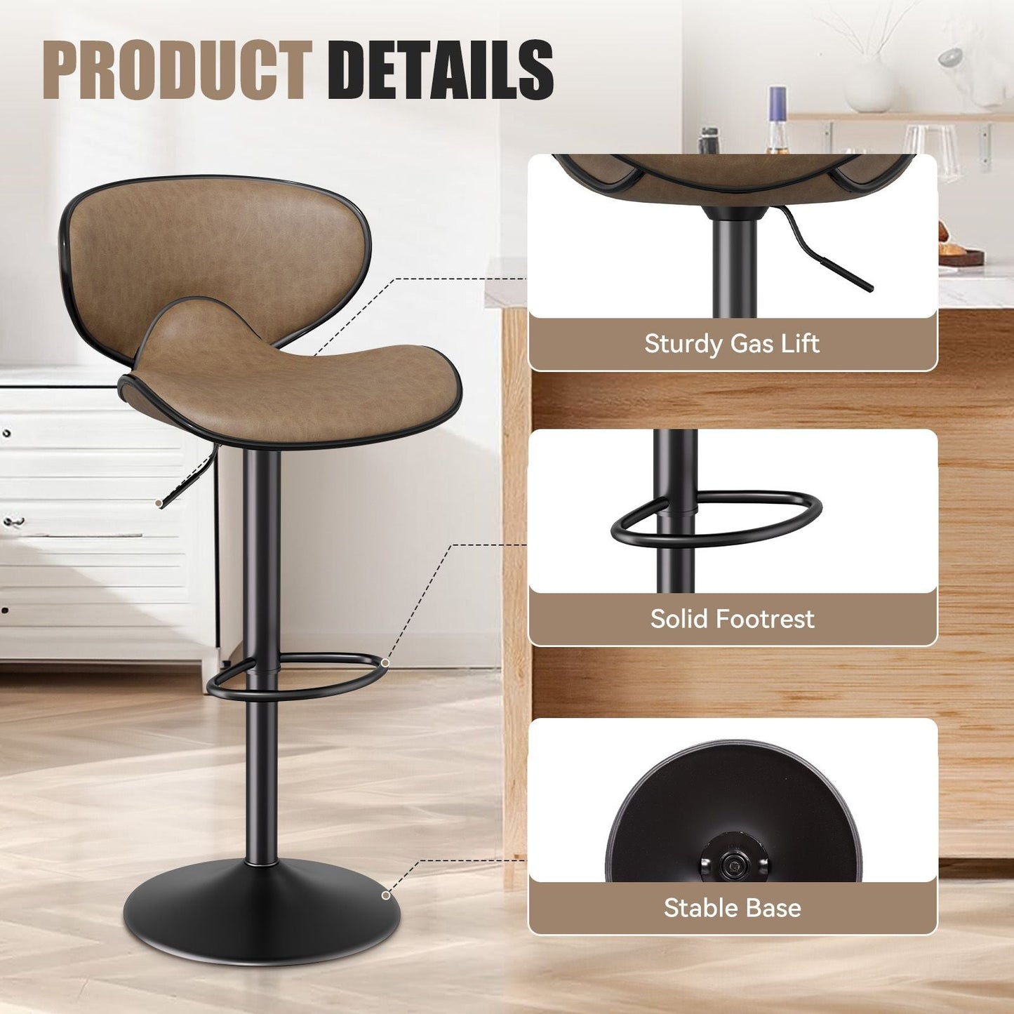 Faux Leather Swivel Bar Stools, Set of 2, Yellow (view 14)