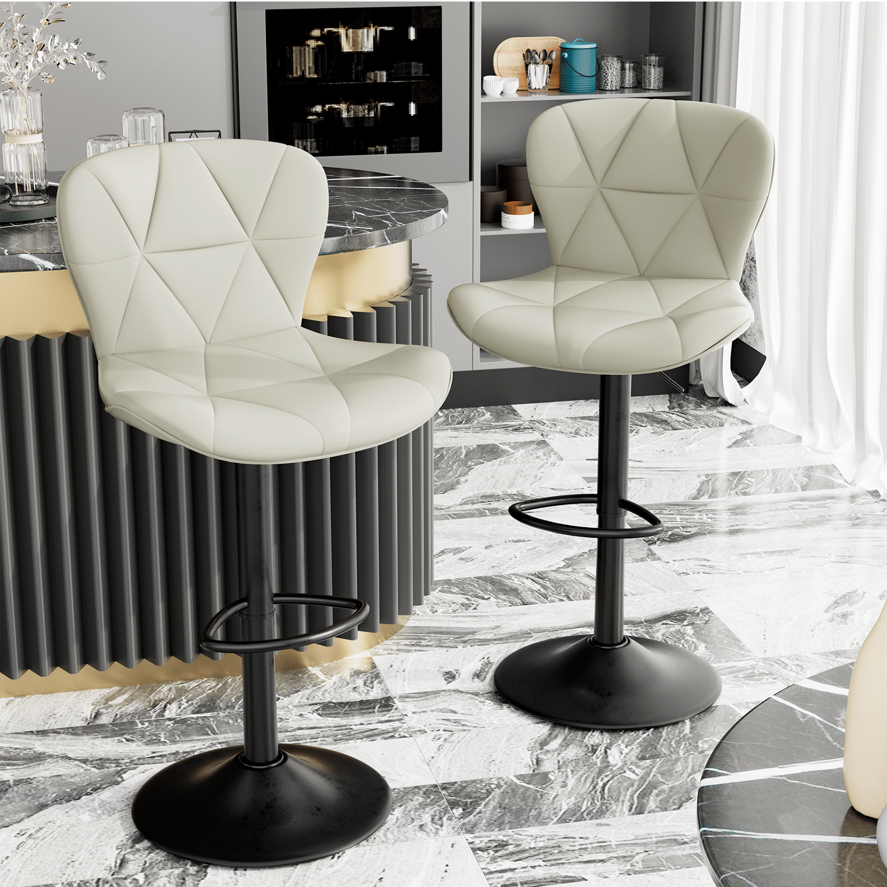 Faux Leather Swivel Bar Stools, Set of 2, Black (view 34)
